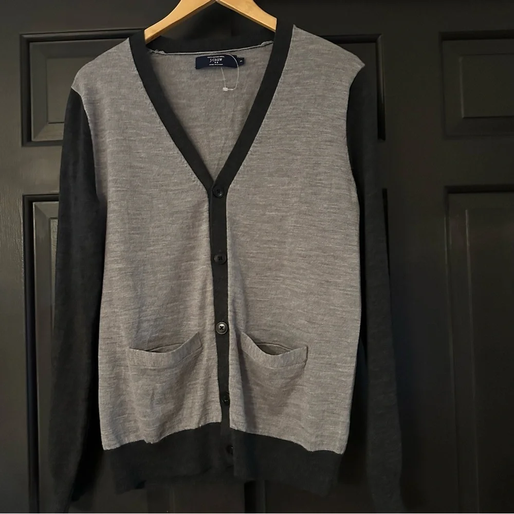 J.Crew Men's Cardigan Sweater Gray  Knit 100% Merino Wool Long Sleeve Small (#1)